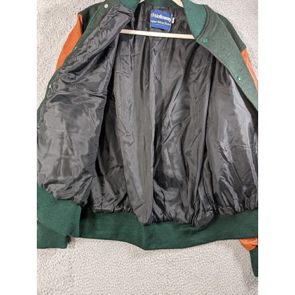 Vintage Holloway College Jacket Large Letterman Varsity Wool Leather Green Brown - Picture 15 of 16